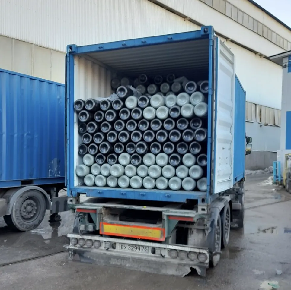 Полный контейнер газовых стальных новых баллонов 350 шт. под сжатые газы (O2, N2, Ar, He, CH4, Mix) 50 л 300 бар без вентиля ТР ТС 032 горловина E25