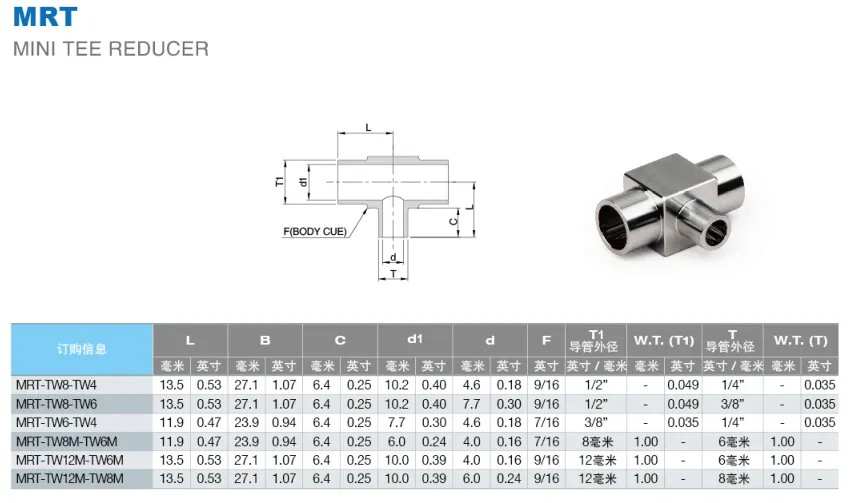 Тройник разноразмерный под приварку MTR: Трубка дюйм / Type MTR Mini Tee Reducer inch