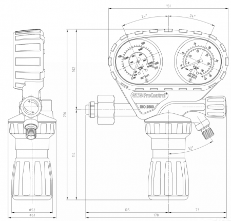 Редуктор гелиевый   ProControl HE 200/10 бар, вх. W21,8x1/14", вых. G1/4"