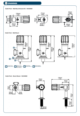 Точка выхода (POU) для ацетилена Gas Arc  HPU6002B латунь, до 1,5 бар, расход до 2 м3/ч, манометр, запорный клапан, панель 100х100мм, вход и выход 1/4 NPT