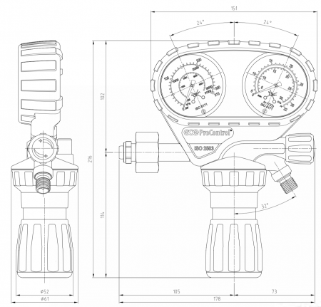 Редуктор газовый GCE ProControl NITROGEN 200/10 бар, вх. DIN 9 (G3/4"), вых. G1/4"